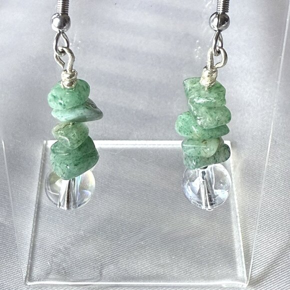 Aventurine Dangle Hook Earrings Natural Stones Boho - Picture 3 of 8